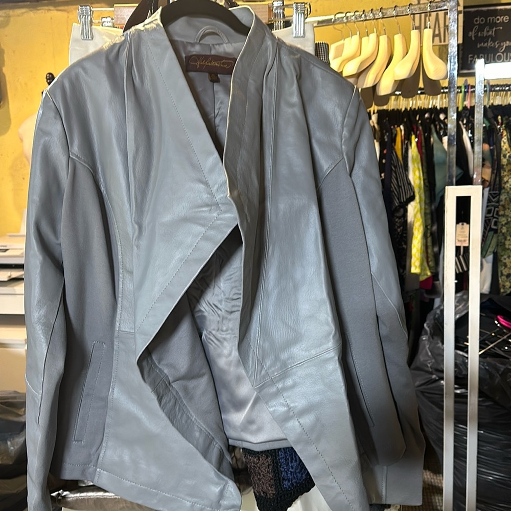 Hal Rubinstein leather blazer xl gray nwt